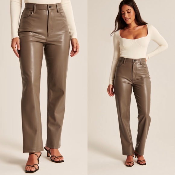 Abercrombie & Fitch Pants - Abercrombie & Fitch Vegan Leather 90s Straight Pant In Olive 27